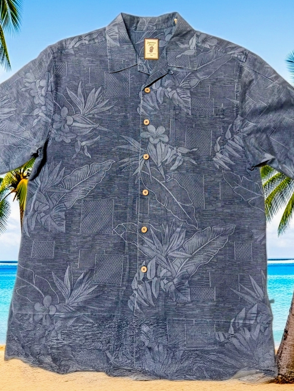 Jamaica Jaxx Authentic Island Style 100% Silk Hawaiian Print Shirt-Men's Large